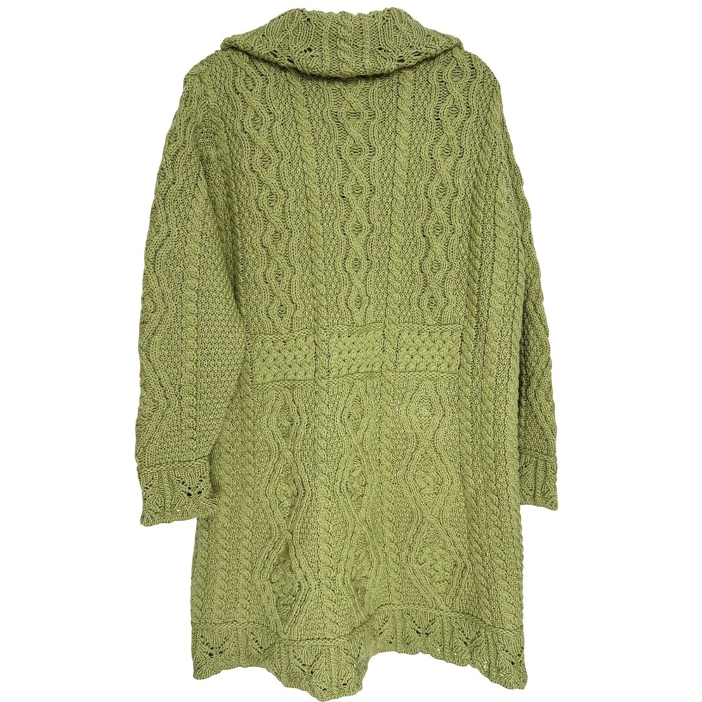 NWOT Aran Crafts Merino Wool Butterfly Stitch Long Zip Cardigan‎ Green XL - Picture 2 of 8